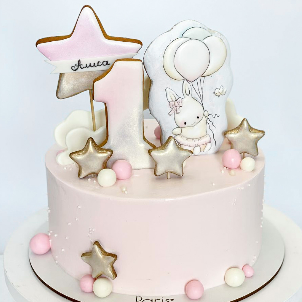 Дитячий торт рожевий для дівчинки на 1 рік